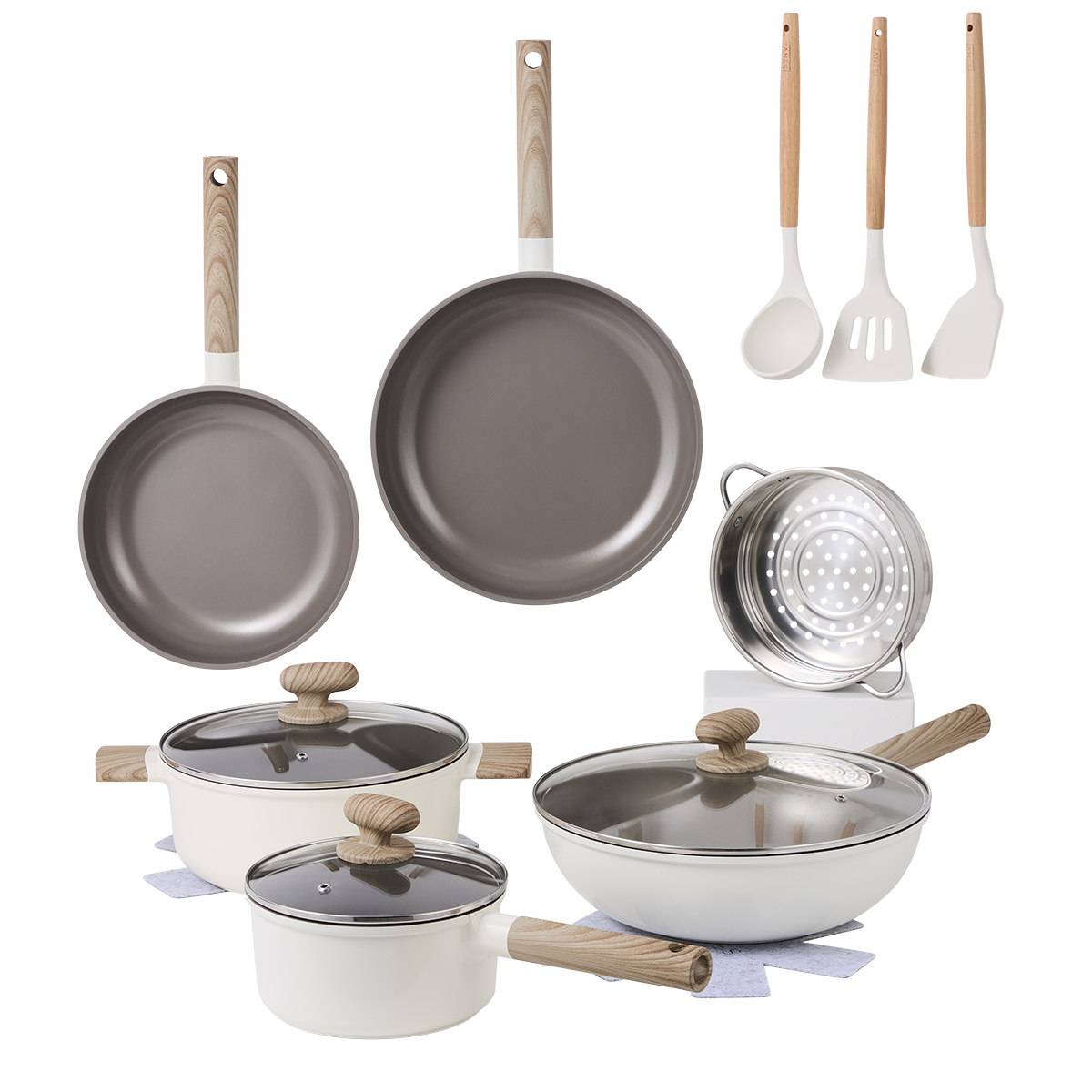 ISENVI Alice 14 delige pannenset met stoominzet - Beige