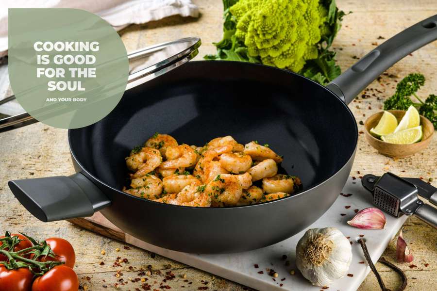 ISENVI Avon keramische wok met deksel 32 CM - Ergo greep