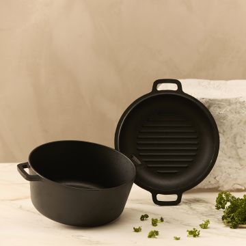 Byron gietijzeren braadpan 26 CM - met grill deksel