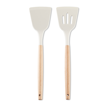 Hunter spatelset tweedelig silicone met houten grepen