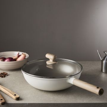 Alice keramische wokpan met deksel 30 CM - Beige