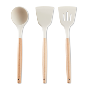 Hunter spatelset driedelig silicone met houten grepen