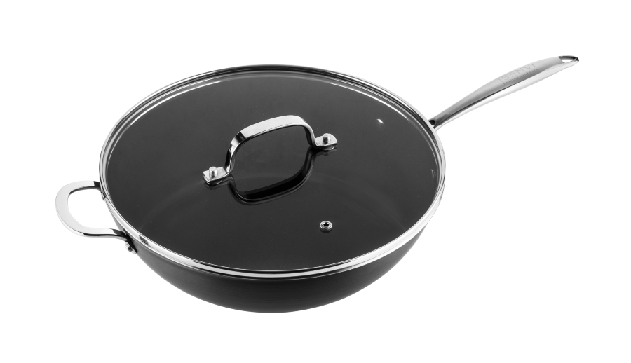 ISENVI Victoria Forged keramische wokpan met deksel 32CM - RVS greep - Retour afbeelding