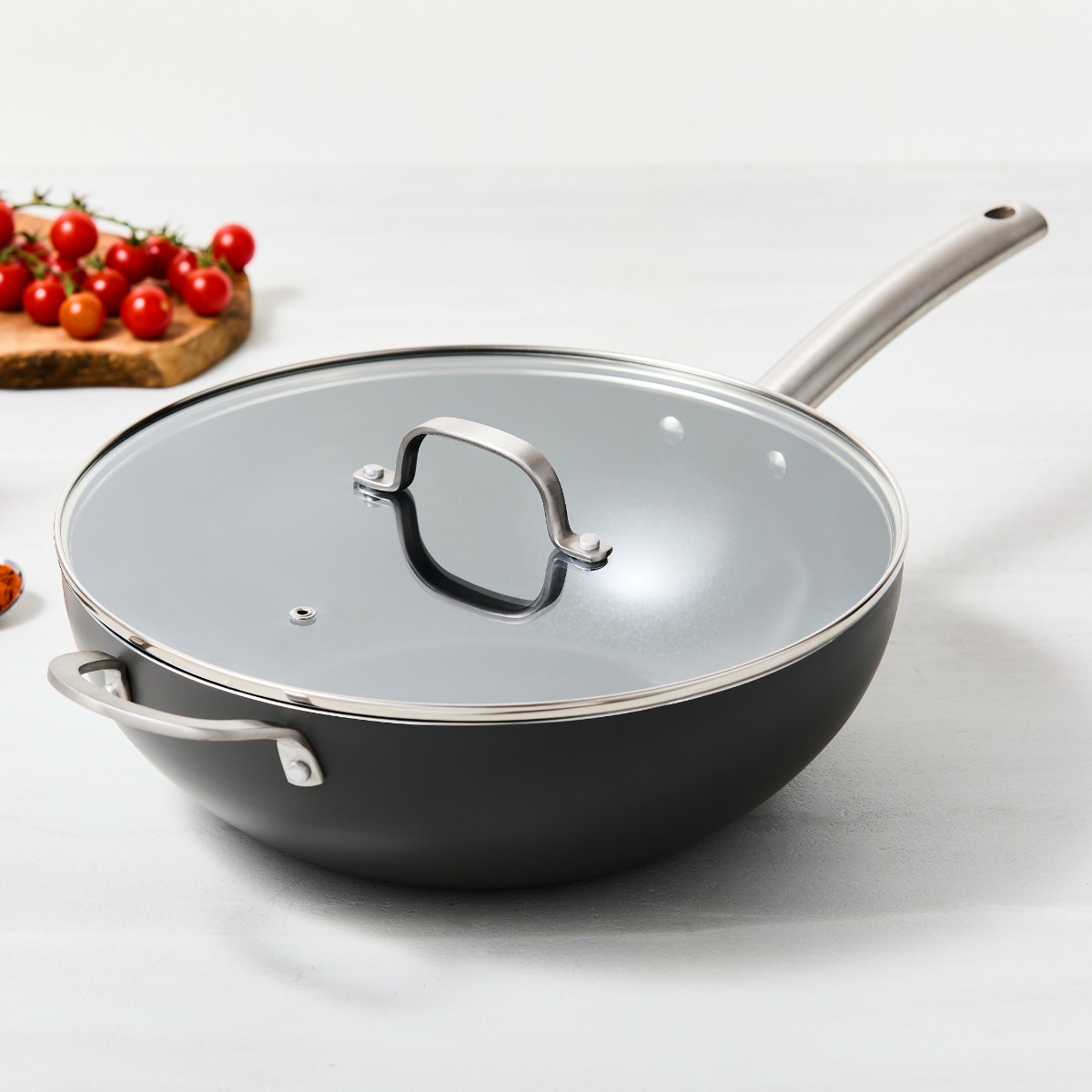 ISENVI Murray keramische wokpan met deksel 32 CM - RVS greep afbeelding